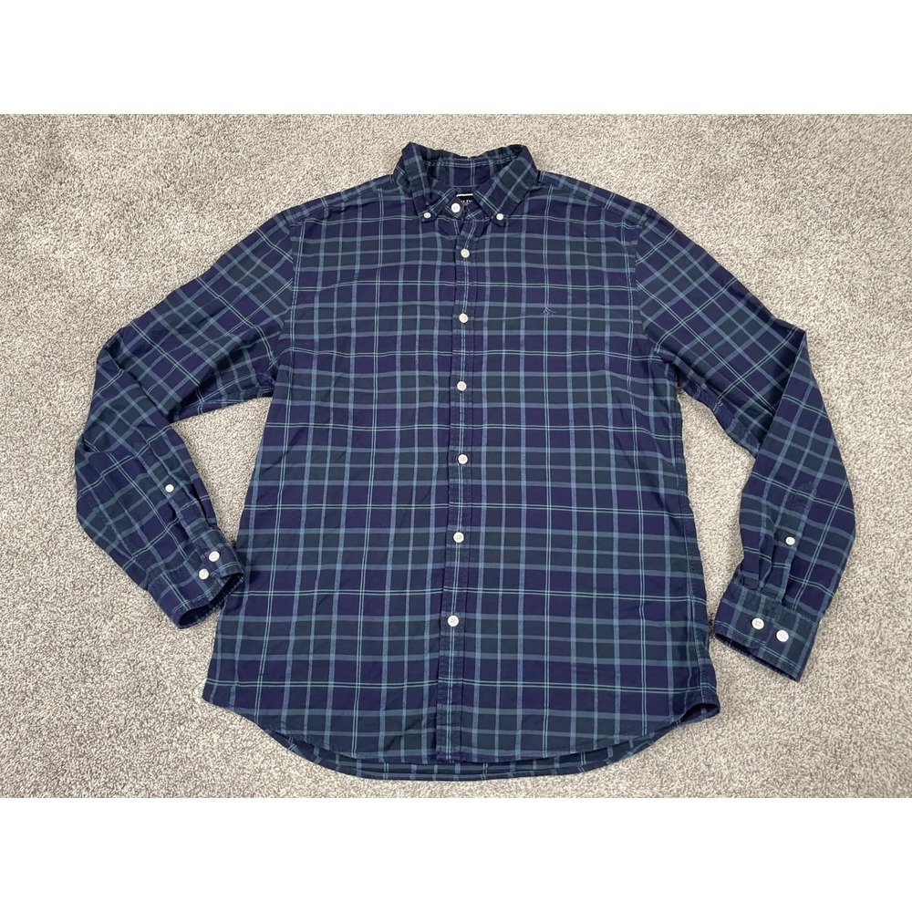 Charles Tyrwhitt Shirt Mens Large Button Down Blue Plaid Extra Slim 100% Cotton